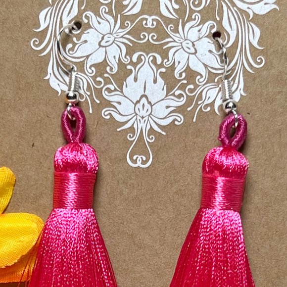 Tassel Earrings Long Drop Dangles Pink Smooth Silky Fringe Dressy Elegance NWT - Picture 2 of 4